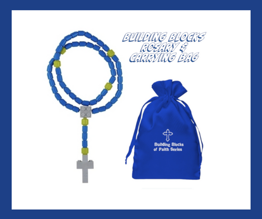 Blue Building Block Rosary & Satin Pouch