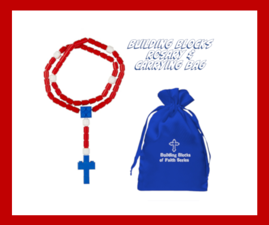 Red Building Block Rosary & Satin Pouch
